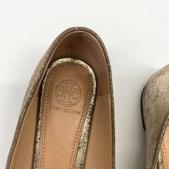 Tory Burch Silver Metallic Leather Ballet Flats Pointed Toe Size 8M - Picture 6 of 9